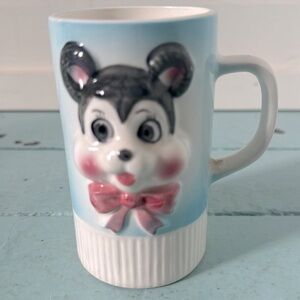 Vintage Olimco Blue Mug With Mouse Japan Mid Century Modern Child’s mug